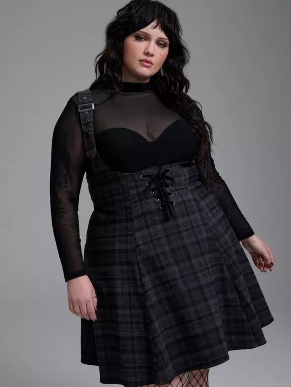 Torrid Nightfall Black Plaid Goth Punk Lace Up Pinafore Dress Women Plus 2X Nwt